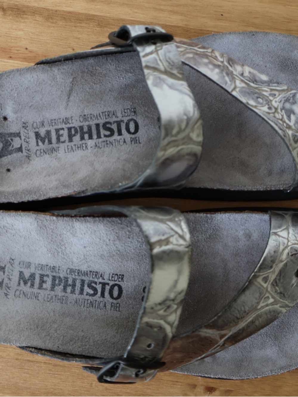 Mephisto Helen Silver Metallic Cork Footbed Sandals Size 36 Leather - Picture 5 of 7